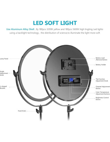 Luz LED Redonda Neewer 70W 45.5cm con Control Remoto 2.4G