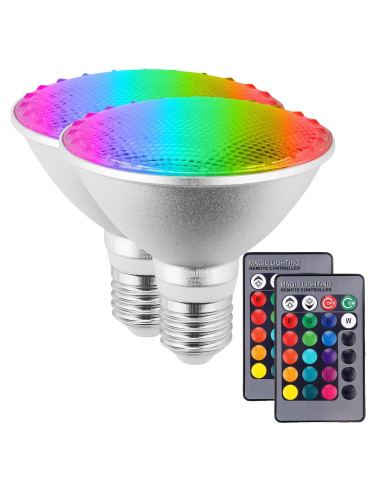 Lámpara LED PAR30 30W RGB Impermeable con Control Remoto - 2 Piezas
