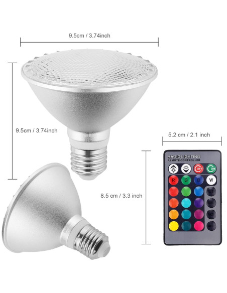Lámpara LED PAR30 30W RGB Impermeable con Control Remoto - 2 Piezas Lámpara LED PAR30 30W RGB Impermeable con Control Remoto - 2 Piezas