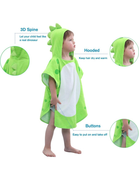 Toalla de baño con capucha dinosaurio LOLANTA 100% algodón 1-3T Toalla de baño con capucha dinosaurio LOLANTA 100% algodón 1-3T