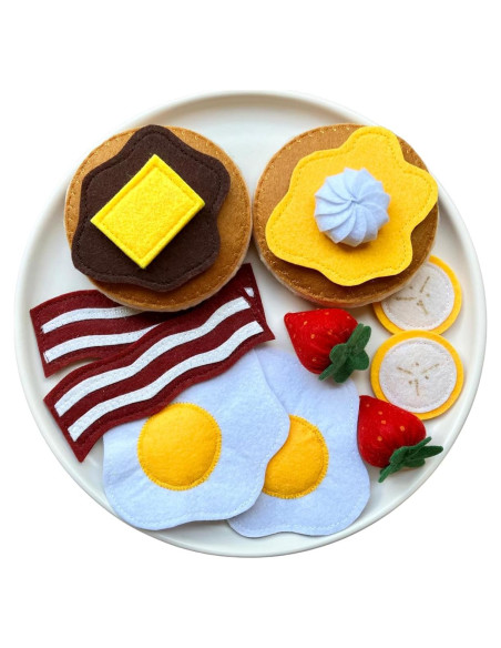 Juego de Desayuno de Pancakes de Fieltro 14 Piezas Montessori Juego de Desayuno de Pancakes de Fieltro 14 Piezas Montessori