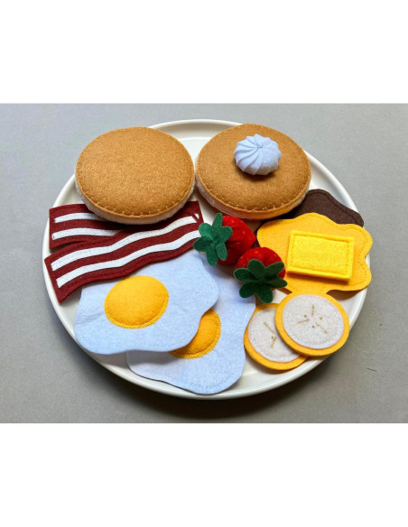 Juego de Desayuno de Pancakes de Fieltro 14 Piezas Montessori Juego de Desayuno de Pancakes de Fieltro 14 Piezas Montessori