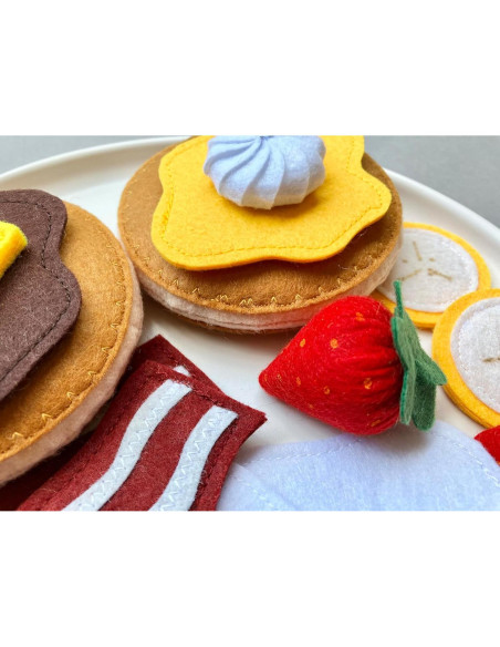 Juego de Desayuno de Pancakes de Fieltro 14 Piezas Montessori Juego de Desayuno de Pancakes de Fieltro 14 Piezas Montessori