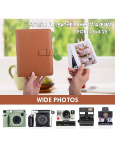 Álbum de Fotos Vintage HIYQIN 80 Bolsillos Cuero PU Marrón 2