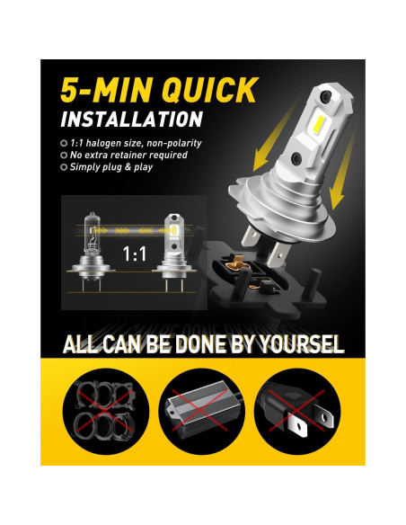 Bombillas LED H7 AUXITO 6500K Ultra Brillantes - Paquete de 2 Bombillas LED H7 AUXITO 6500K Ultra Brillantes - Paquete de 2