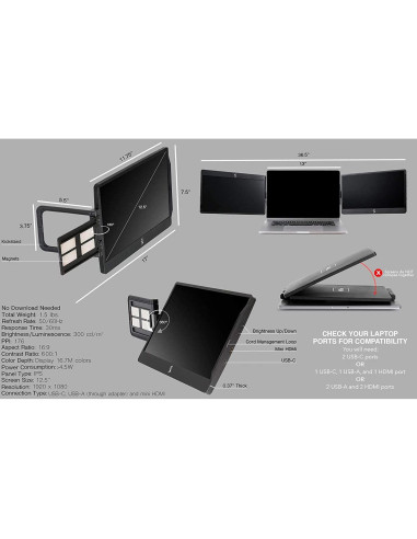 Monitor Portátil Swivel SideTrak 12.5" Triple Pantalla FHD