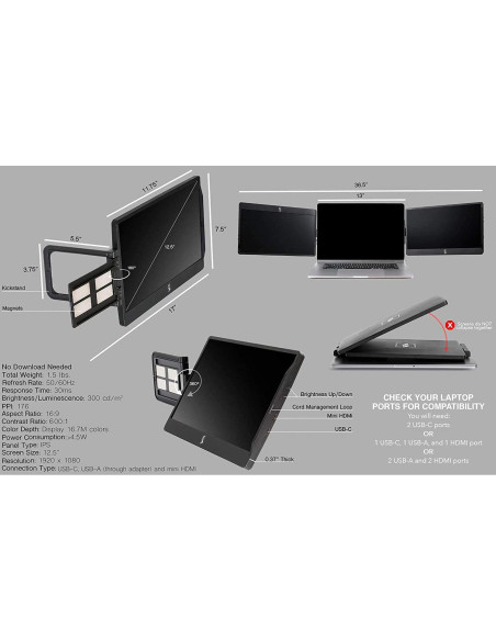 Monitor Portátil Swivel SideTrak 12.5" Triple Pantalla FHD Monitor Portátil Swivel SideTrak 12.5" Triple Pantalla FHD