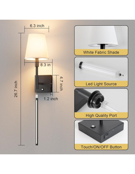 Aplique de Pared LED Recargable Aoceley 68cm 11000mAh Regulable Aplique de Pared LED Recargable Aoceley 68cm 11000mAh Regulable