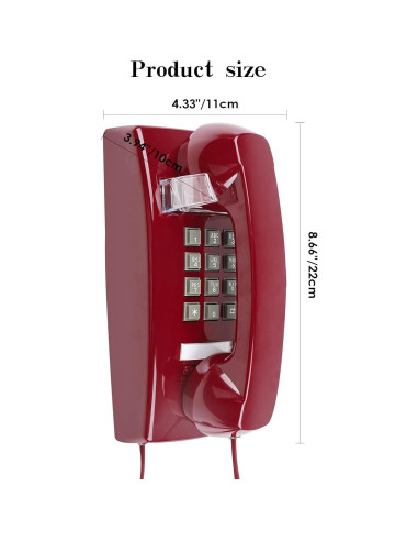 Teléfono de Pared Retro LeHan con Timbre Mecánico Rojo