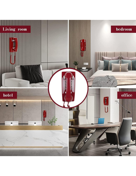 Teléfono de Pared Retro LeHan con Timbre Mecánico Rojo Teléfono de Pared Retro LeHan con Timbre Mecánico Rojo