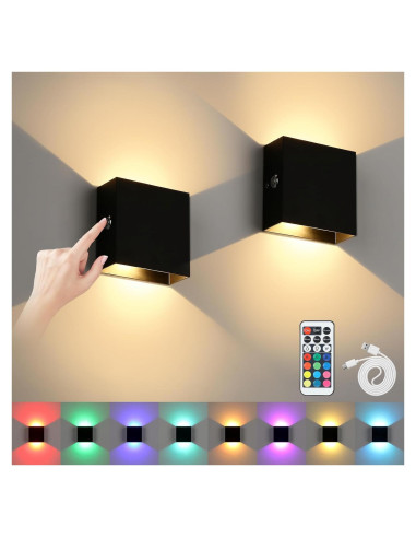 Apliques de Pared LED Recargables Lightess Set de 2 Negro