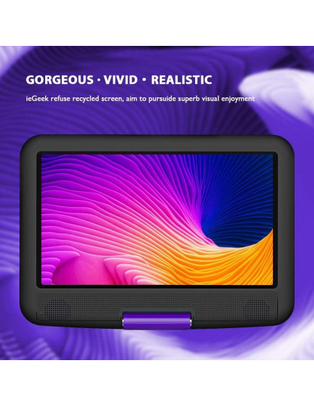 Reproductor de DVD Portátil ieGeek IK-902 9.5" para Niños - Púrpura Reproductor de DVD Portátil ieGeek IK-902 9.5" para Niños - Púrpura
