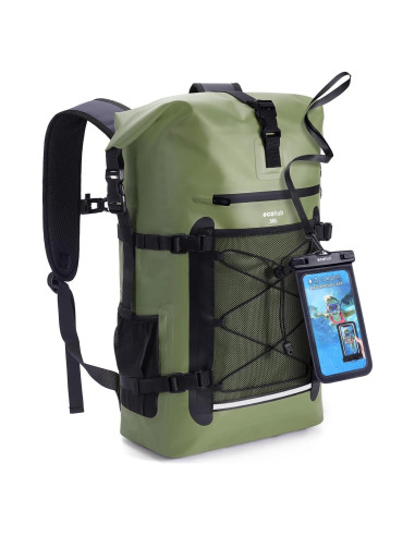 Mochila Impermeable ECOHUB 30L Roll-Top Verde con Funda IPX8