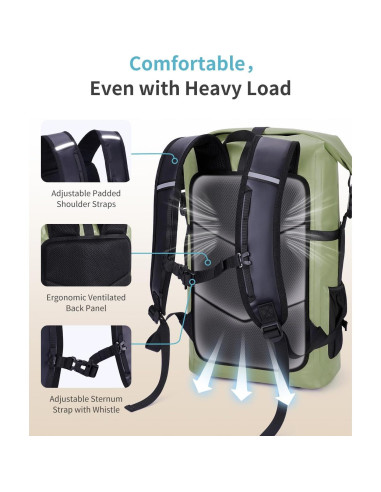 Mochila Impermeable ECOHUB 30L Roll-Top Verde con Funda IPX8