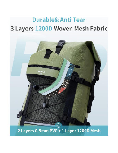 Mochila Impermeable ECOHUB 30L Roll-Top Verde con Funda IPX8