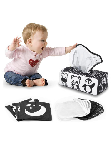 Juguete Sensorial Montessori Yeeeasy Caja de Tejido Blanco y Negro