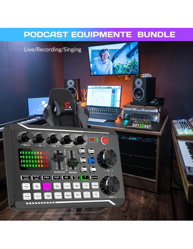 Tarjeta de Sonido F998 Mezclador de Audio Bluetooth 16 Efectos