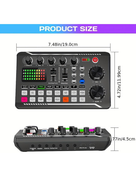 Tarjeta de Sonido F998 Mezclador de Audio Bluetooth 16 Efectos Tarjeta de Sonido F998 Mezclador de Audio Bluetooth 16 Efectos