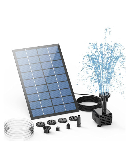 Bomba de Fuente Solar AISITIN 2.5W con 6 Boquillas y 1.22m Bomba de Fuente Solar AISITIN 2.5W con 6 Boquillas y 1.22m