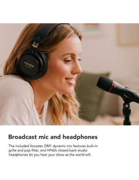 Focusrite Vocaster One Studio - Interfaz de Podcasting con Micrófono DM1 y Auriculares HP60v Focusrite Vocaster One Studio - Interfaz de Podcasting con Micrófono DM1 y Auriculares HP60v