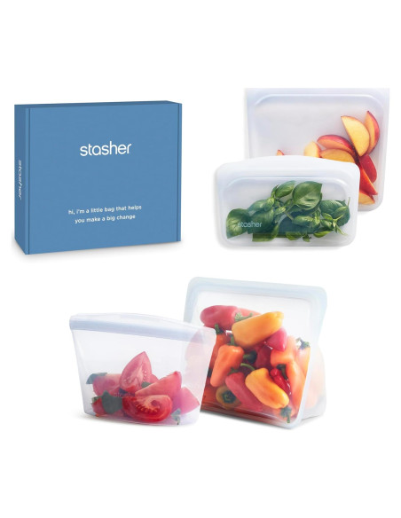 Kit de Inicio Stasher 4 Piezas Silicona Reutilizable Claro Kit de Inicio Stasher 4 Piezas Silicona Reutilizable Claro