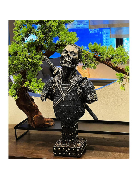 Estatua Busto Zombie Samurai Japonés LOOYAR 34cm Resina Azul Estatua Busto Zombie Samurai Japonés LOOYAR 34cm Resina Azul
