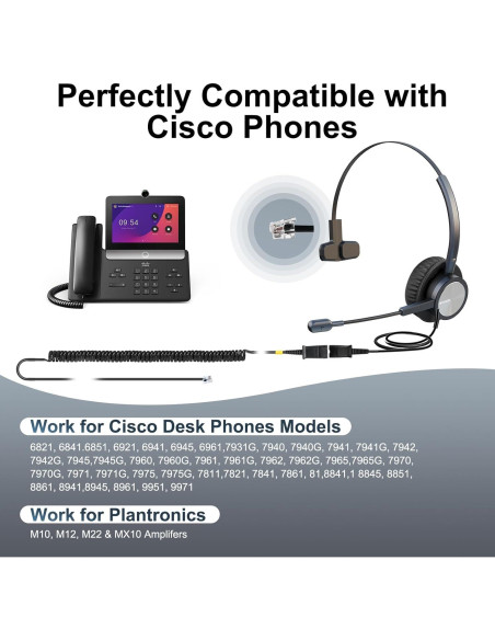 Auricular de Teléfono Emaiker Un Oído con Cable RJ9 para Cisco Auricular de Teléfono Emaiker Un Oído con Cable RJ9 para Cisco