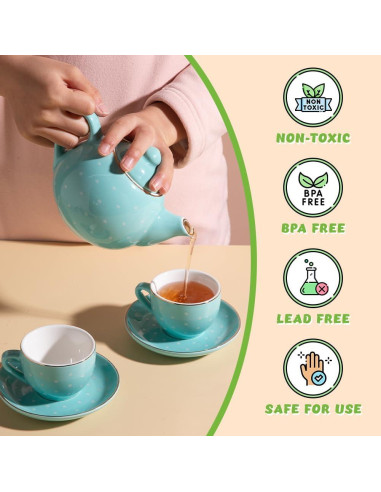 Juego de té de porcelana Sweejar para niñas - 10 piezas rosa