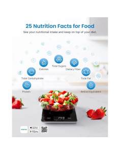 Báscula Digital de Cocina RENPHO 10kg, Vidrio Negro, Nutricional 2