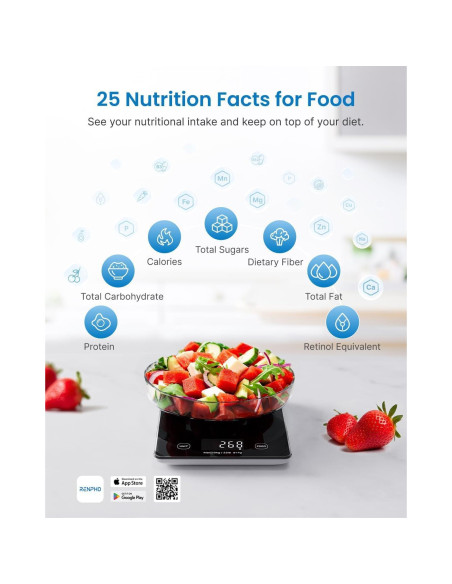 Báscula Digital de Cocina RENPHO 10kg, Vidrio Negro, Nutricional Báscula Digital de Cocina RENPHO 10kg, Vidrio Negro, Nutricional