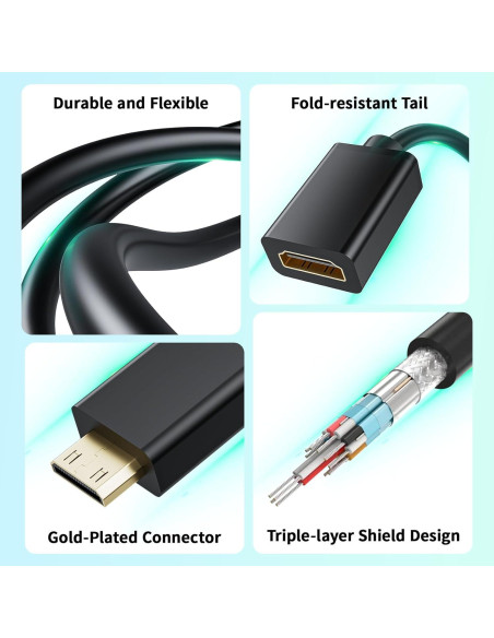 Adaptador Mini HDMI a HDMI LUKFOCAB 4K 30cm Soporta 60Hz Adaptador Mini HDMI a HDMI LUKFOCAB 4K 30cm Soporta 60Hz