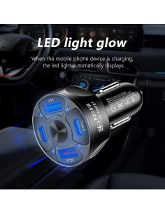 Cargador de Coche Turcee 4 Puertos USB QC3.0 20W Negro 2