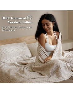 Manta Waffle de Algodón PHF Individual 167.64x228.6cm Avena 2