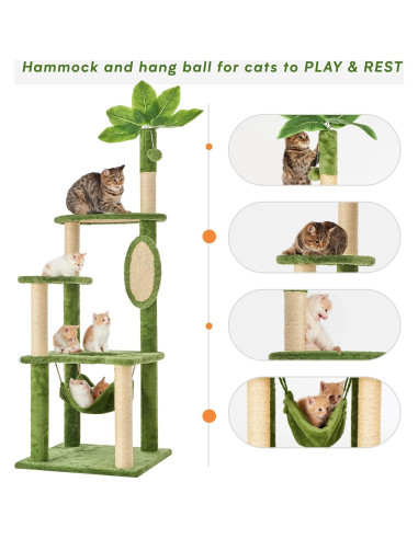 Árbol para Gatos TSCOMON 139.7 cm Verde con Hamaca y Rascadores