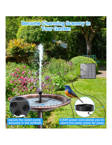 Bomba de Fuente Solar SZMP 1.8W con 9 Boquillas y 3m Cable