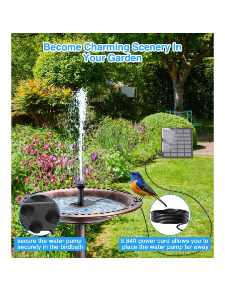 Bomba de Fuente Solar SZMP 1.8W con 9 Boquillas y 3m Cable Bomba de Fuente Solar SZMP 1.8W con 9 Boquillas y 3m Cable