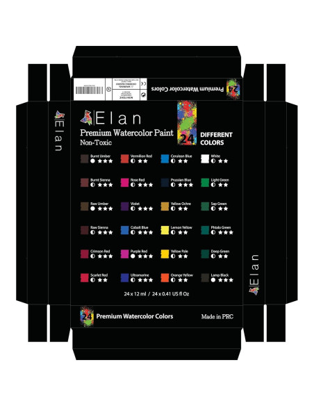 Juego de Pintura Acuarela Profesional Elan 24 Tubos 11.8ml No Tóxicos Juego de Pintura Acuarela Profesional Elan 24 Tubos 11.8ml No Tóxicos