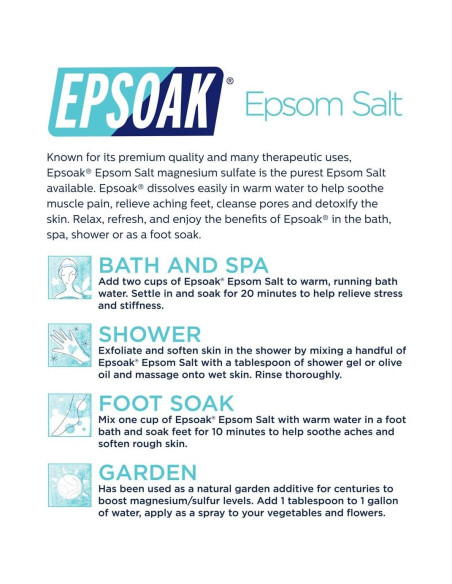 Sal de Epsom Epsoak 0.91 kg Sin Fragancia - Sulfato de Magnesio Sal de Epsom Epsoak 0.91 kg Sin Fragancia - Sulfato de Magnesio