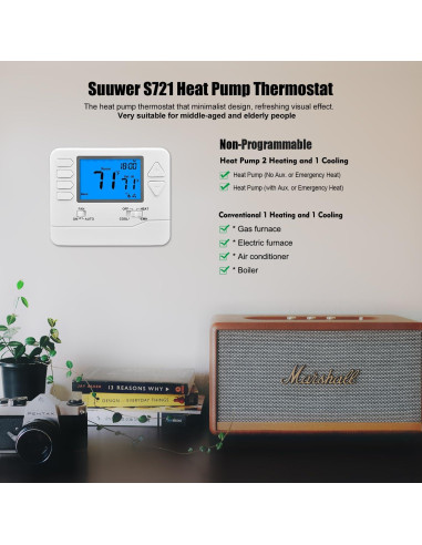 Termostato Suuwer S721 Bomba de Calor No Programable 2H/1C