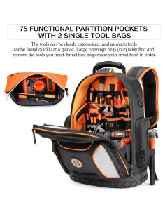 Mochila de Herramientas LOKASS con 75 Bolsillos y 2 Bolsas de Lona 2