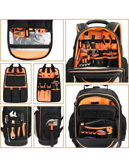 Mochila de Herramientas LOKASS con 75 Bolsillos y 2 Bolsas de Lona Mochila de Herramientas LOKASS con 75 Bolsillos y 2 Bolsas de Lona