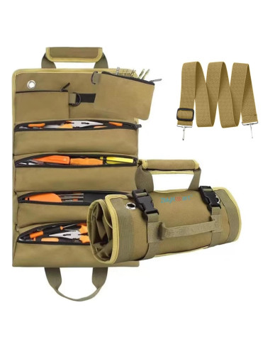 Bolsa de Herramientas ZMyHeart Roll Up 11 Bolsillos Caqui