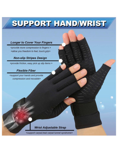 Guantes de Compresión de Cobre Kecartu para Artritis - 2 Pares