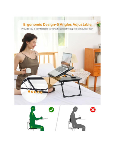 Mesa ajustable portátil Onejiafu para laptop y cama negra