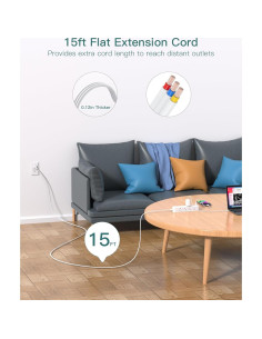 Tira de Alimentación Addtam 15 pies con 12 Salidas y 3 USB 2