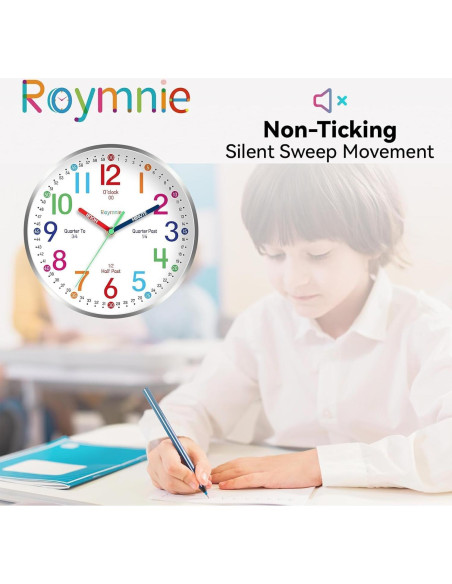 Reloj de Pared Silencioso Roymnie 20.32 cm Colorido para Niños Reloj de Pared Silencioso Roymnie 20.32 cm Colorido para Niños