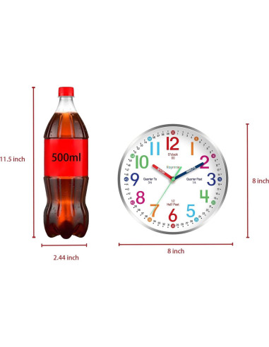 Reloj de Pared Silencioso Roymnie 20.32 cm Colorido para Niños