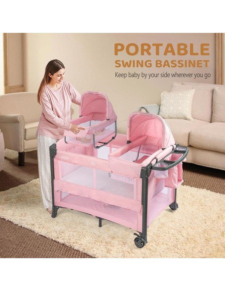 Cuna Gemelar JOYMOR Rosa Convertible con Almacenamiento Cuna Gemelar JOYMOR Rosa Convertible con Almacenamiento