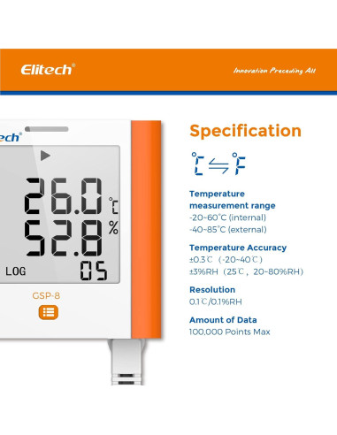Registrador Digital de Temperatura y Humedad Elitech GSP-8