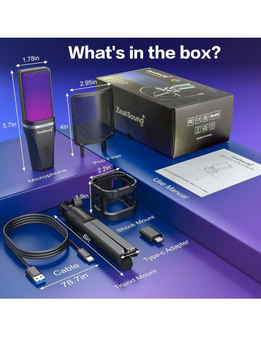Micrófono de Condensador USB ZealSound K08-2S-FBA Negro